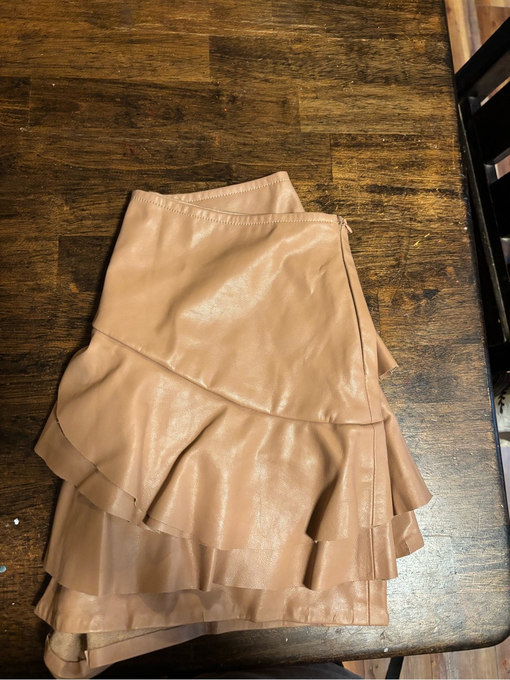 DO+BE Faux Leather Ruffle Skort - Blush Tan